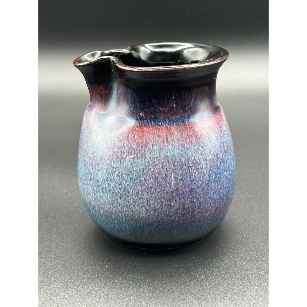 Artist Signed Studio Pottery Pitcher Blue Purple Glaze 4.5" Creamer